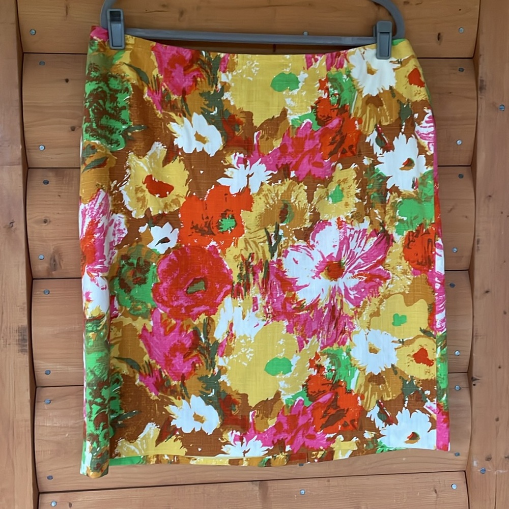 Talbots Floral Skirt Pink Orange Yellow Abstract Flowers Plus Size 16W. EUC - Picture 2 of 12